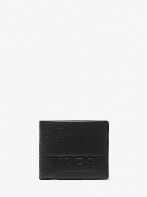 Portfel Męskie Michael Kors Hudson Pebbled Leather Billfold With Coin Pouch Czarne | PL2166FDN