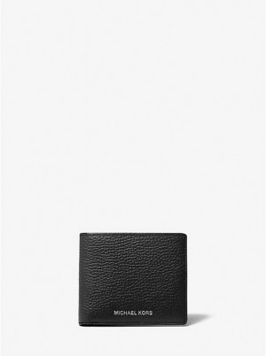 Portfel Męskie Michael Kors Hudson Pebbled Leather Slim Billfold Czarne | PL2167DFM