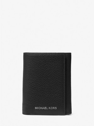 Portfel Męskie Michael Kors Hudson Pebbled Leather Tri-Fold Czarne | PL2169AHQ