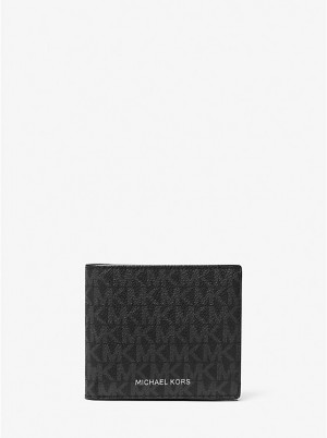 Portfel Męskie Michael Kors Hudson Signature Logo Billfold Czarne | PL2171OKE