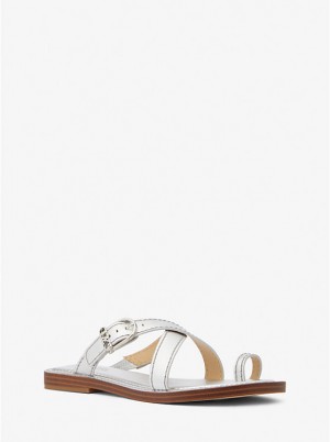 Sandały Damskie Michael Kors Ashton Metallic Leather Flat Srebrne | PL1776DFD