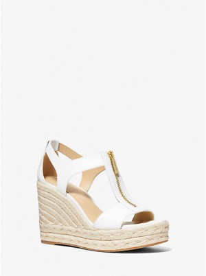 Sandały Damskie Michael Kors Berkley Leather Wedge Białe | PL1791NWQ