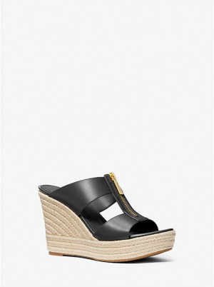 Sandały Damskie Michael Kors Bradley Leather Wedge Czarne | PL1794CTR