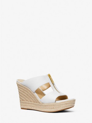 Sandały Damskie Michael Kors Bradley Linen Blend Canvas Wedge Białe | PL1795XYT