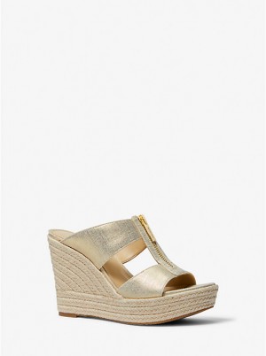 Sandały Damskie Michael Kors Bradley Metallic Canvas Wedge Złote | PL1796ZUY