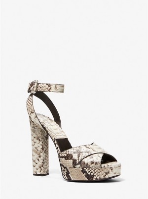 Sandały Damskie Michael Kors Cannon Python Embossed Leather Platform NATURAL | PL1798KOI