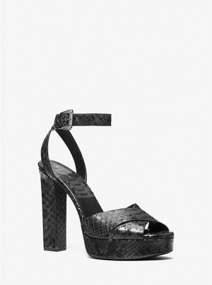 Sandały Damskie Michael Kors Cannon Python Embossed Leather Platform GRAPHITE | PL1799JPO