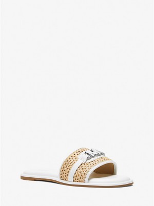 Sandały Damskie Michael Kors Ember Embellished Straw Slide NAT/OPTICWHT | PL1859OKG