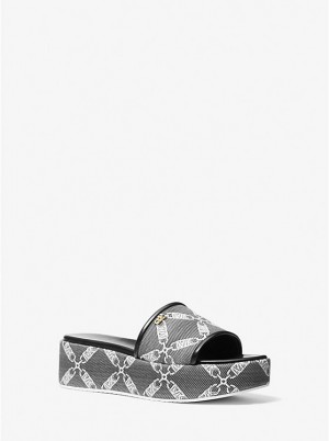 Sandały Damskie Michael Kors Ember Empire Logo Jacquard Platform BLACK/WHITE | PL1860ILH