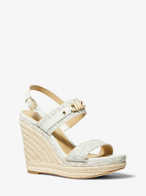 Sandały Damskie Michael Kors Farrah Signature Logo Wedge VANILLA | PL1863TPL