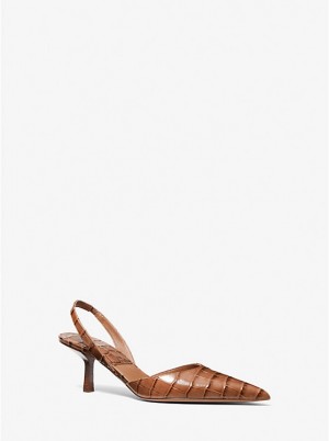 Sandały Damskie Michael Kors Holly Crocodile Embossed Leather Pump CHESTNUT | PL1873YXW