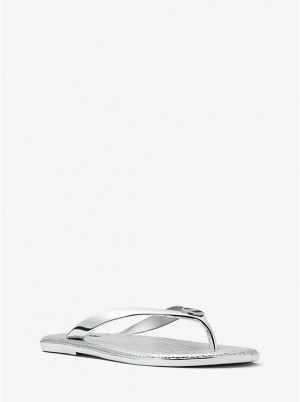 Sandały Damskie Michael Kors Jet Set Metallic Jelly Flip-Flop Srebrne | PL1884JPD