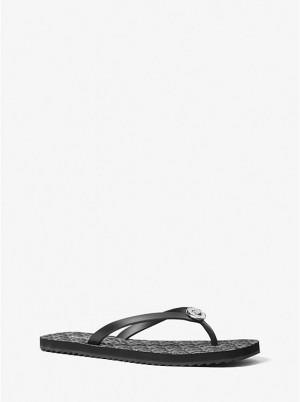 Sandały Damskie Michael Kors Jinx Logo Flip Flop BLACK/SILVER | PL1889CTK