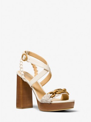 Sandały Damskie Michael Kors Kailey Embellished Logo and Leather Platform VANILLA | PL1897VRM