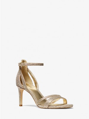 Sandały Damskie Michael Kors Kimberly Glitter Mesh SAND | PL1900ZUW