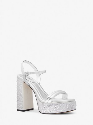 Sandały Damskie Michael Kors Laci Embellished Metallic Leather Platform Srebrne | PL1905GSU