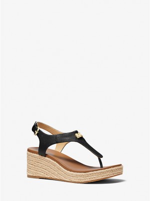 Sandały Damskie Michael Kors Laney Saffiano Leather Espadrille Wedge Czarne | PL1907DFO