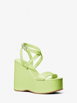 Sandały Damskie Michael Kors Paola Leather Wedge BRT LIMEADE | PL1938LID