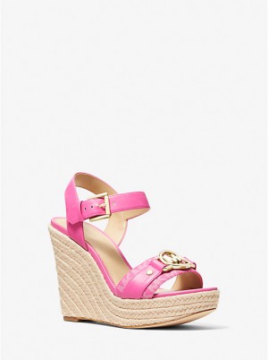 Sandały Damskie Michael Kors Rory Logo Trim Wedge CERISE | PL1952ZUM