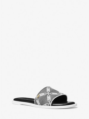 Sandały Damskie Michael Kors Saylor Empire Logo Jacquard Slide BLACK/WHITE | PL1957GST