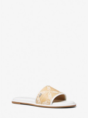 Sandały Damskie Michael Kors Saylor Empire Logo Jacquard Straw Slide NAT/OPTICWHT | PL1958FDY