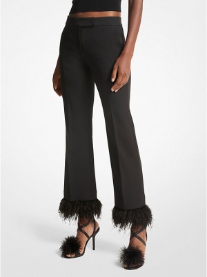 Spodnie Damskie Michael Kors Detachable Feather Trim Stretch Crepe Czarne | PL1433LIX