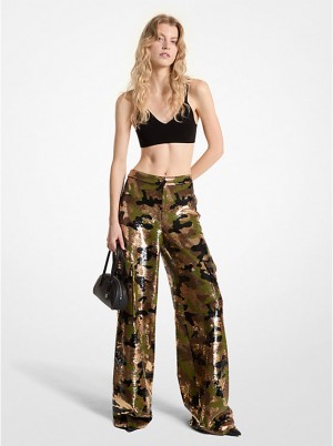 Spodnie Damskie Michael Kors Sequined Camouflage Wide-Leg Cargo Ciemny | PL1443OKR