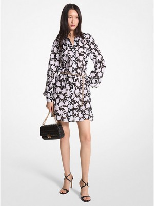 Sukienka Damskie Michael Kors Floral Georgette Midi BLACK/WHITE | PL1295QMK