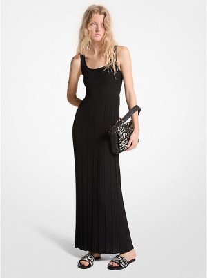 Sukienka Damskie Michael Kors Ribbed Stretch Knit Maxi Czarne | PL1324BEZ