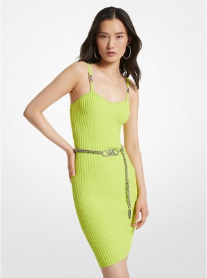 Sukienka Damskie Michael Kors Ribbed Stretch Viscose Belted Bustier BRT LIMEADE | PL1328ZUB