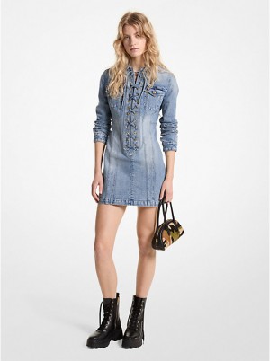 Sukienka Damskie Michael Kors Stretch Denim Lace-Up Mini Niebieskie Niebieskie | PL1339OKI