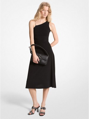 Sukienka Damskie Michael Kors Stretch Matte Jersey One-Shoulder Midi Czarne | PL1341UZP