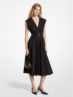 Sukienka Damskie Michael Kors Stretch Organic Cotton Poplin Midi Czarne | PL1342YXA