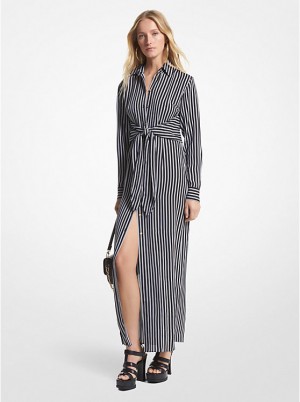 Sukienka Damskie Michael Kors Striped Georgette Tie-Front Shirt Czarne | PL1343TCS