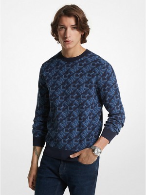 Sweter Męskie Michael Kors Empire Signature Logo Jacquard Merino Wool MIDNIGHT | PL2246GSB