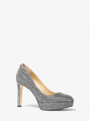 Szpilki Damskie Michael Kors Chantal Embellished Glitter Chain-Mesh Platform ANTHRACITE | PL1739NWE