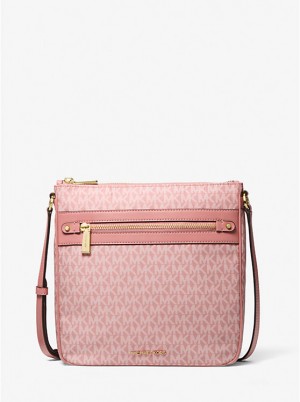 Torba Crossbody Damskie Michael Kors Jet Set Large Signature Logo Print Woven Różowe | PL1092TCR