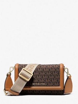 Torba Crossbody Damskie Michael Kors Jet Set Small Logo Print Woven Smartphone BRN/ACORN | PL1098AHP