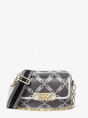 Torba Crossbody Damskie Michael Kors Parker Medium Empire Logo Jacquard BLACK/WHITE | PL1127DFS