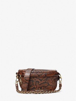 Torba Crossbody Damskie Michael Kors Slater Extra-Small Snake Embossed Leather Sling Pack LUGGAGE | PL1134YXL