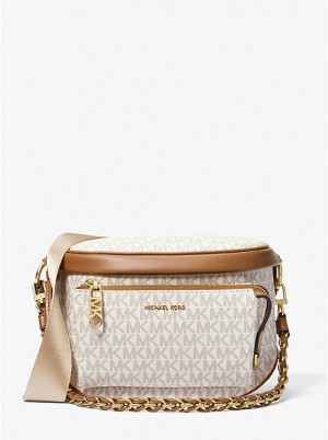 Torba Crossbody Damskie Michael Kors Slater Medium Signature Logo Sling Pack VANILLA/ACORN | PL1142EBM