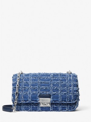 Torba Crossbody Damskie Michael Kors Tribeca Large Frayed Denim DENIM | PL1146UZR