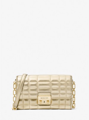 Torba Crossbody Damskie Michael Kors Tribeca Large Metallic Leather Convertible Złote | PL1150AHI