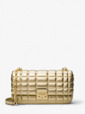 Torba Crossbody Damskie Michael Kors Tribeca Large Metallic Quilted Leather Złote | PL1152DFP