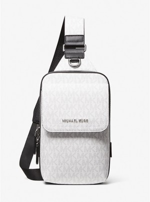 Torba Crossbody Męskie Michael Kors Hudson Signature Logo Sling Pack BRIGHT WHT | PL2120ILY