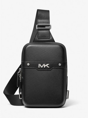 Torba Crossbody Męskie Michael Kors Varick Medium Textured Leather Sling Pack Czarne | PL2125EBA