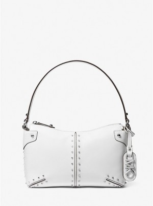 Torba na Ramię Damskie Michael Kors Astor Large Studded Leather Białe | PL1175JPY