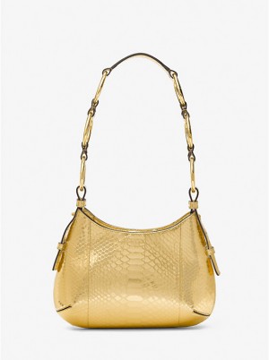 Torba na Ramię Damskie Michael Kors Bardot Mini Metallic Python Embossed Leather Hobo Złote | PL1179DFP