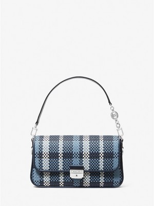 Torba na Ramię Damskie Michael Kors Bradshaw Small Woven Leather Convertible Granatowe | PL1180SGA