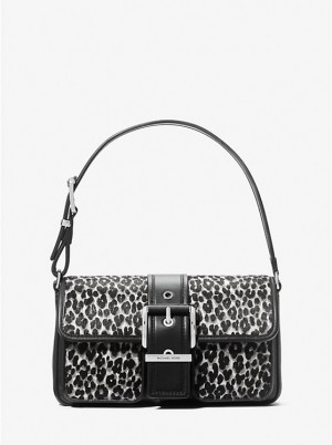 Torba na Ramię Damskie Michael Kors Colby Medium Leopard Print Calf Hair Czarne | PL1189EBZ